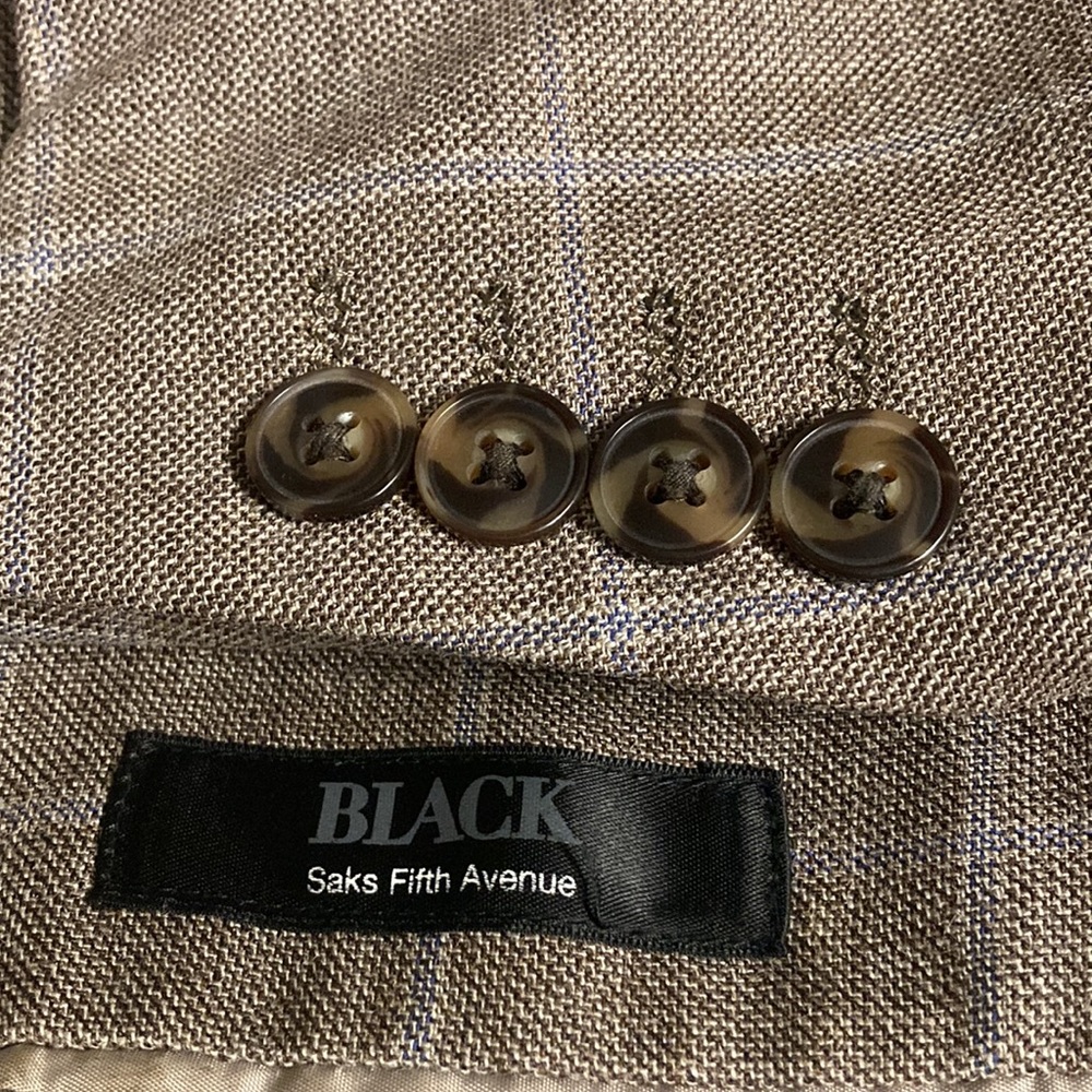 Saks Fifth Avenue Black Label Sport Coat Mens 40R Beige Silk Wool Windowpane